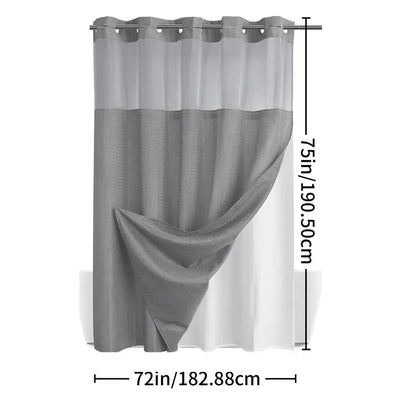 No Hook Shower Curtain with Snap-In Liner – Double Layer Waterproof Fabric Curtain, Washable Hotel Style Bath Curtain